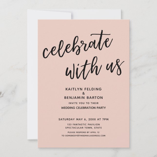 Invitación Celebrar con la fiesta de la boda rosada de Rubor  (Anverso)