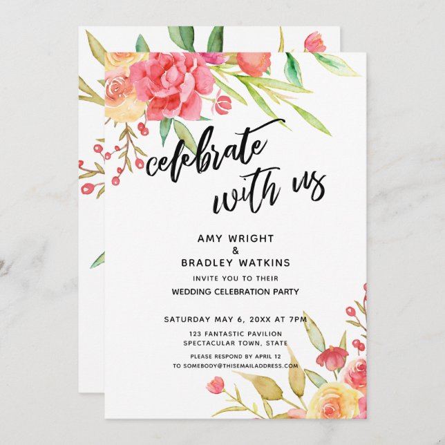 Invitación Celebrar con la recepción de Boho Flowers Wedding (Anverso / Reverso)
