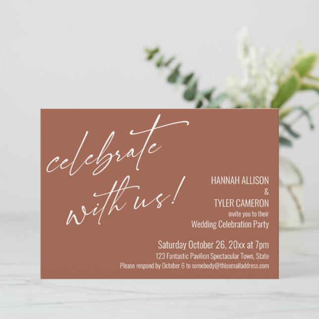 Invitación Celebrar con la recepción de la boda de la Terraco (Anverso de pie)