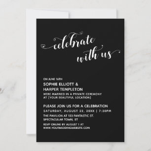 Invitación Celebrar con la recepción negra con el guión de lo