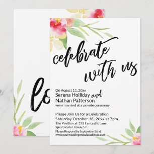 Invitación Celebrar con las flores de acuarela y escritura a