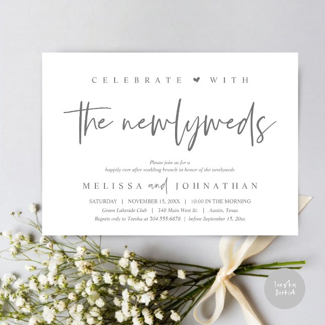 Invitación Celebrar con los recién casados, Boda Brunch (Celebrate with the Newlyweds, Wedding Brunch Invitation Card, PDF, in modern dark grey)