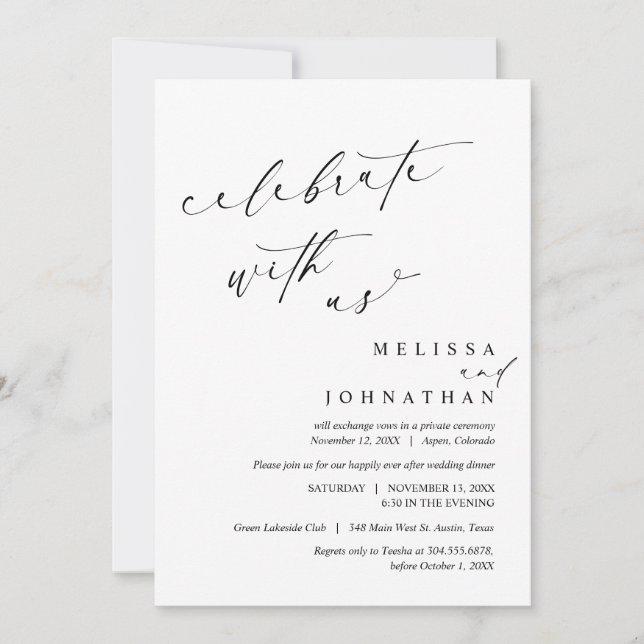 Invitación Celebrar con los recién casados, Boda Elopement (Anverso)