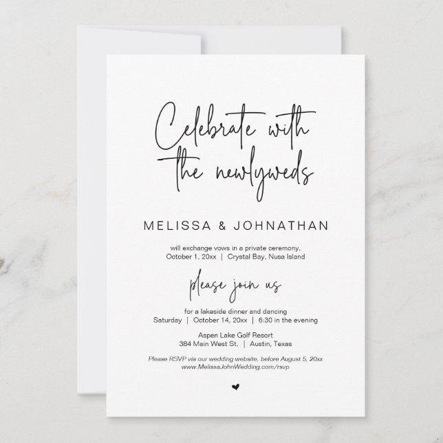 Invitación Celebrar con los recién casados, Boda Elopement (Anverso)