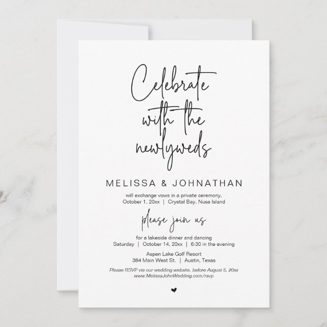 Invitación Celebrar con los recién casados, Boda Elopement (Anverso)