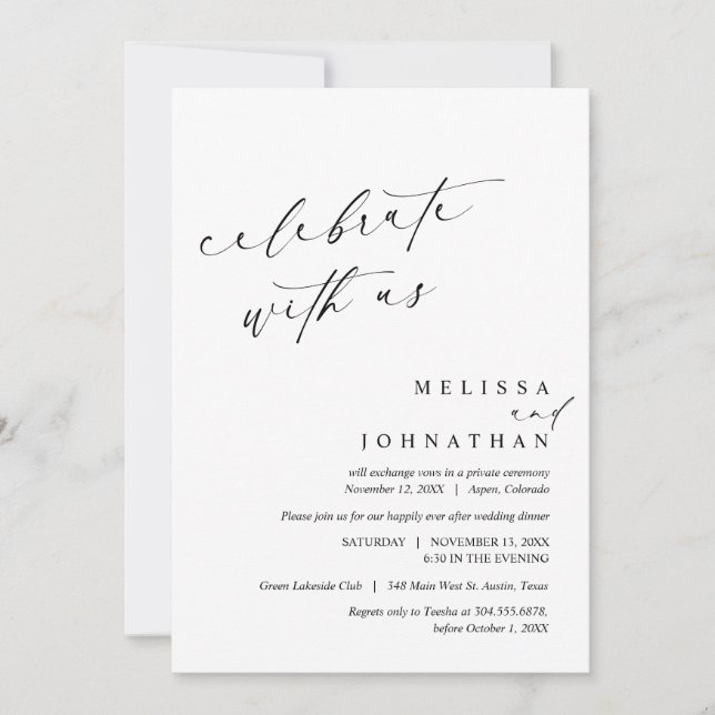 Invitación Celebrar con los recién casados, Boda Elopement (Anverso)
