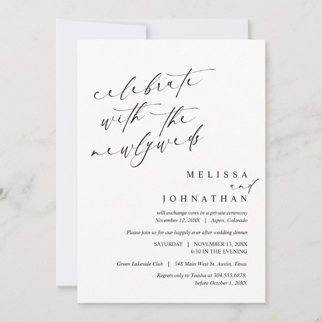 Invitación Celebrar con los recién casados, Boda Elopement (Anverso)