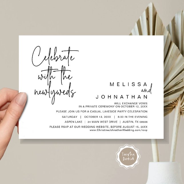 Invitación Celebrar con los recién casados, Boda Elopement In (Celebrate with the newlyweds, Wedding Elopement Invitation Cards, Printed and Template file.)