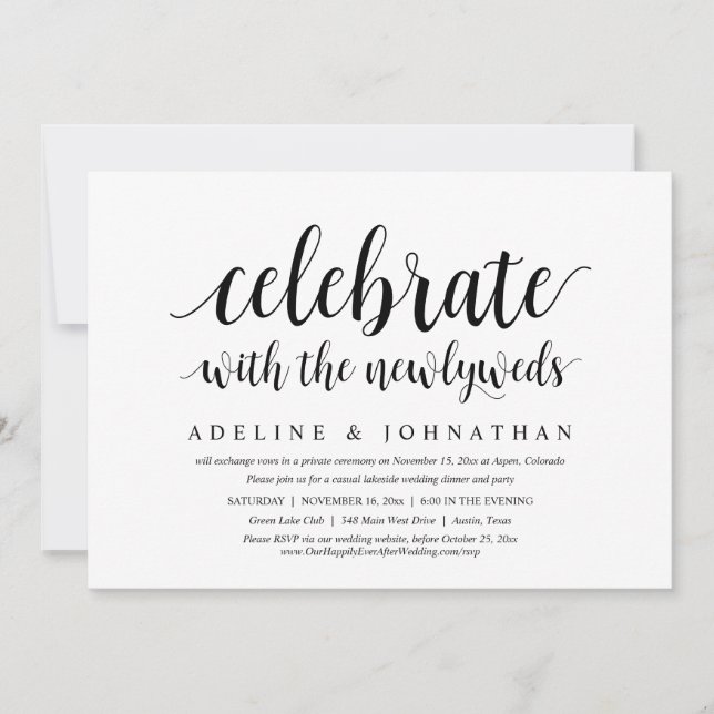 Invitación Celebrar con los recién casados, el Elopement Boda (Anverso)
