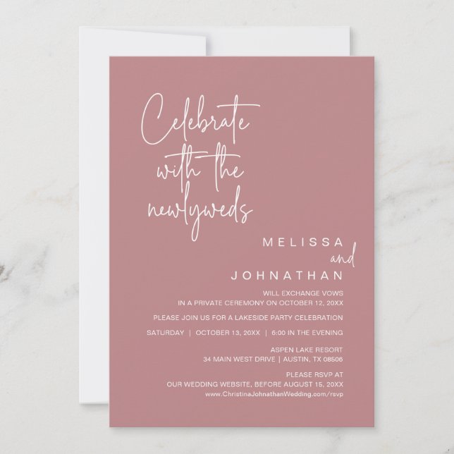 Invitación Celebrar Con Los Recién Matados, El Boda Elopement (Anverso)