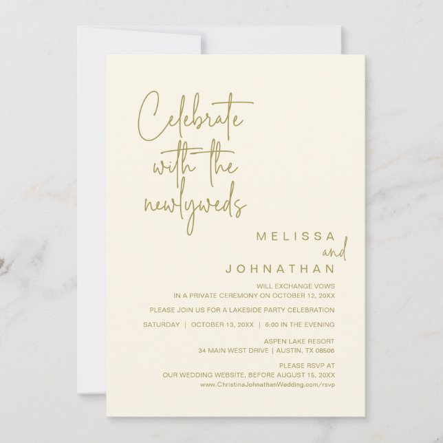 Invitación Celebrar Con Los Recién Matados, El Boda Elopement (Anverso)