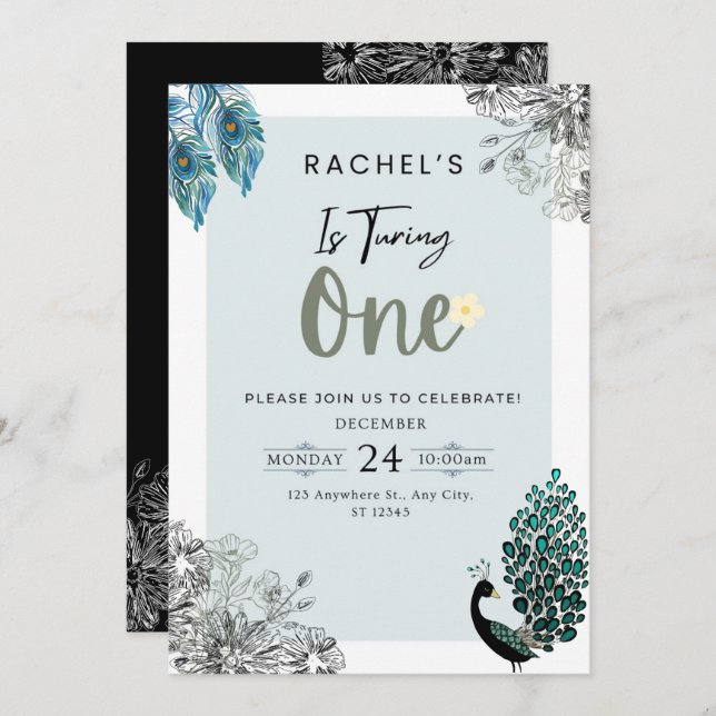 Invitación Celebrar con nosotros la flor de primer cumpleaños (Anverso / Reverso)