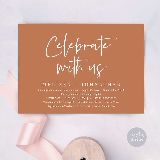 Invitación Celebrar con nosotros la recepción de la boda mode (Celebrate with us Modern Casual Wedding Reception Dinner Lunch Brunch Invites Card PDF Copper Brown)
