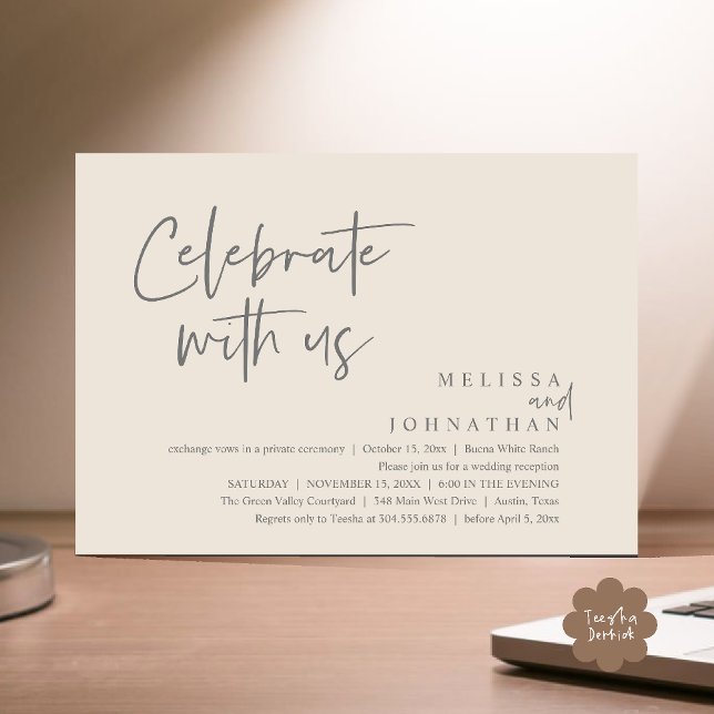 Invitación Celebrar con nosotros la recepción de la boda mode (Celebrate with us Modern Casual Wedding Reception Dinner Lunch Brunch Invites Card PDF Cream Grey)