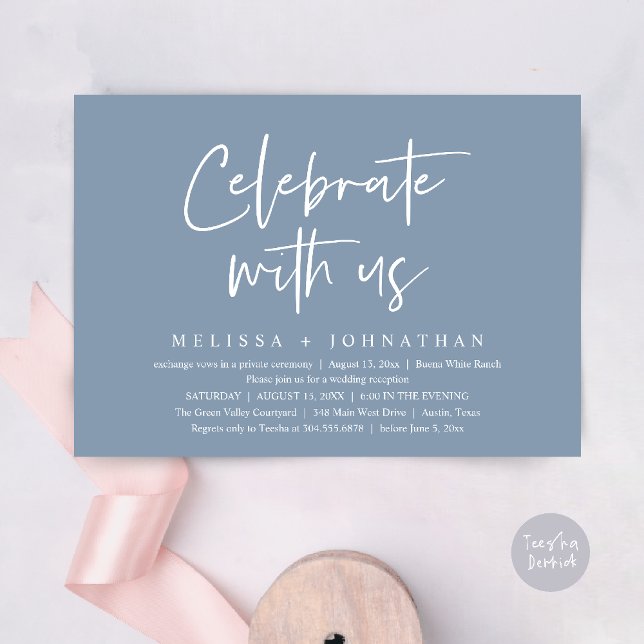 Invitación Celebrar con nosotros la recepción de la boda mode (Celebrate with us Modern Casual Wedding Reception Dinner Lunch Brunch Invites Card PDF Dusty Blue)