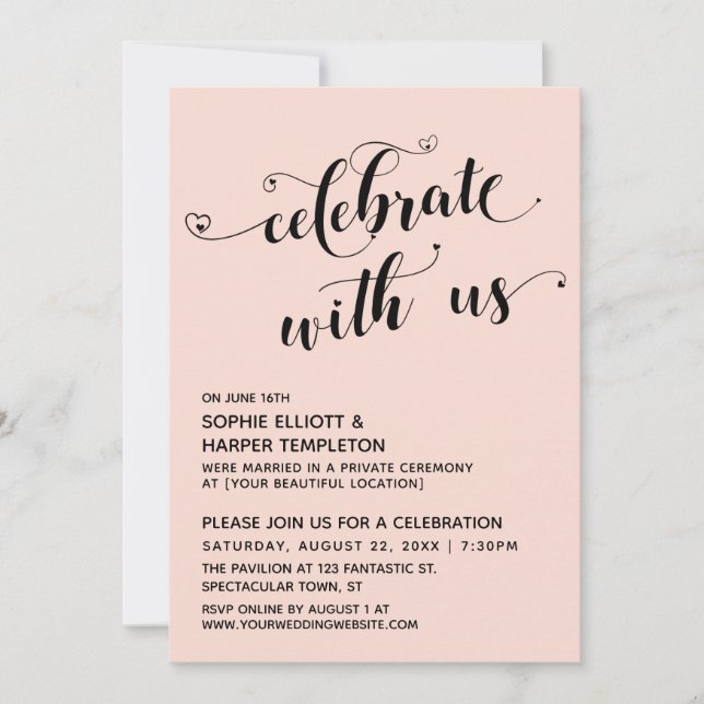 Invitación Celebrar con nosotros los corazones sólo la recepc (Anverso)