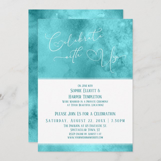 Invitación Celebrar con nosotros los corazones y la recepción (Anverso / Reverso)