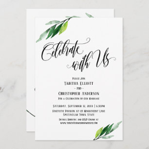 Invitación Celebrar con Us Elaborado Script y Greenery
