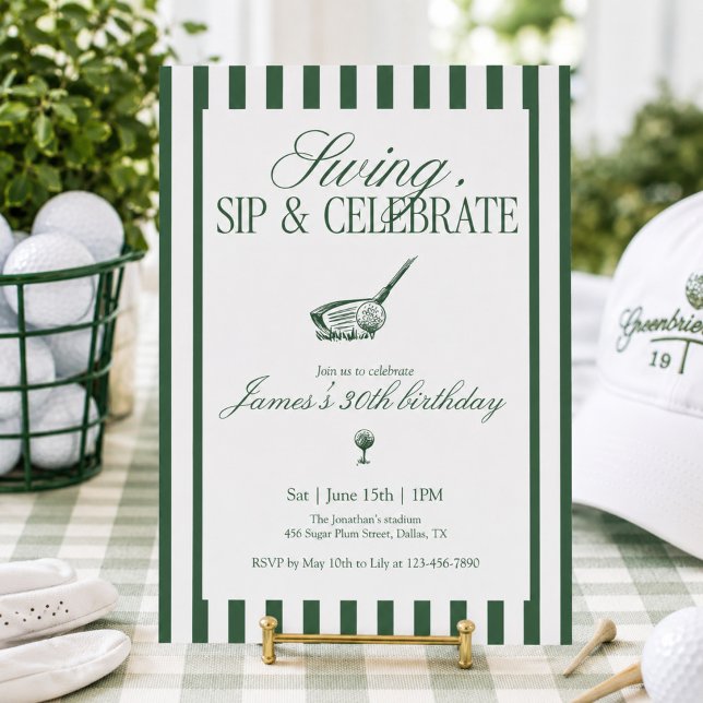 Invitación Celebrar Cumpleaños de Golf con Swing y Brindis Fr (Subido por el creador)