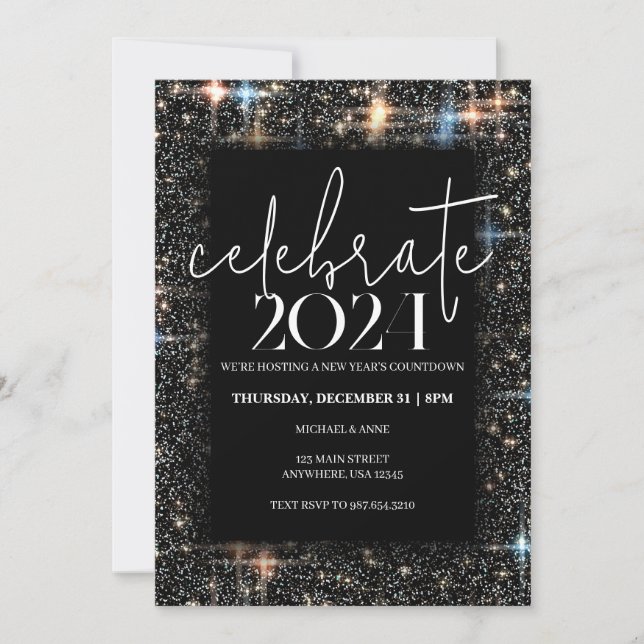 Invitación Celebrar el deslumbramiento de Año Nuevo (Anverso)