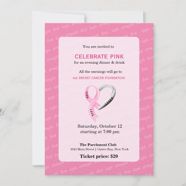 Invitación Celebrar el evento Pink (Anverso)