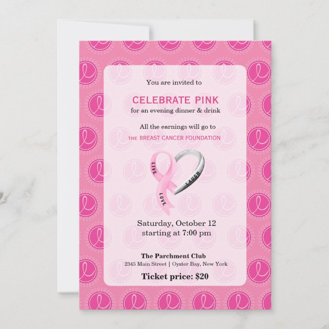 Invitación Celebrar el evento Pink (Anverso)