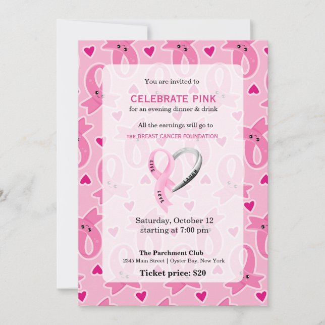 Invitación Celebrar el evento Pink (Anverso)