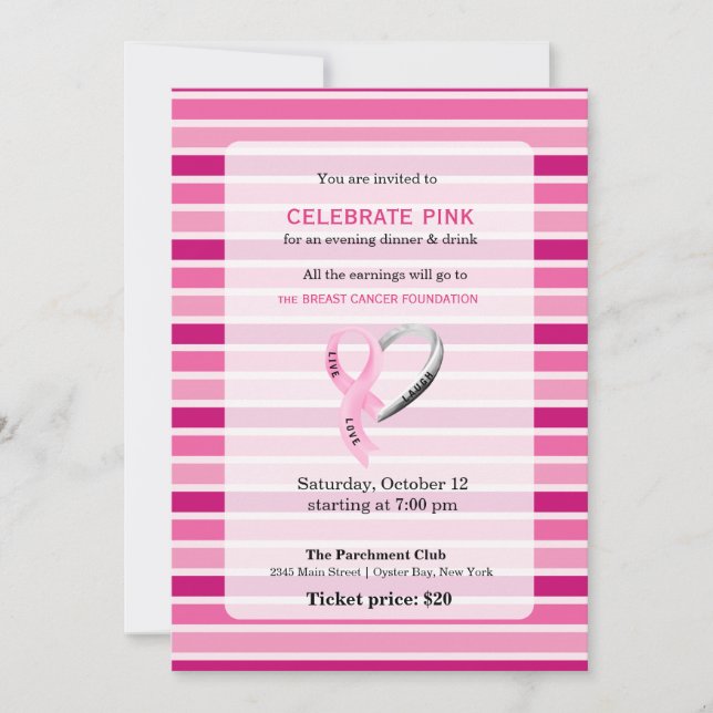 Invitación Celebrar el evento Pink (Anverso)