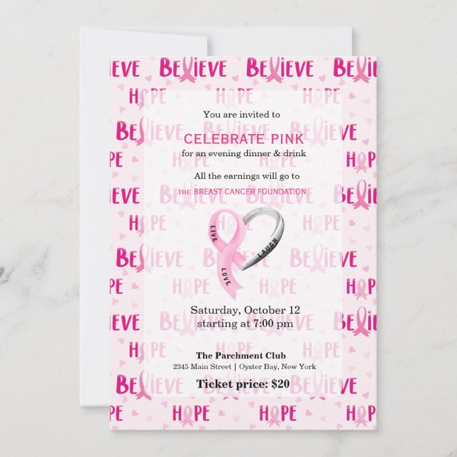 Invitación Celebrar el evento Pink (Anverso)