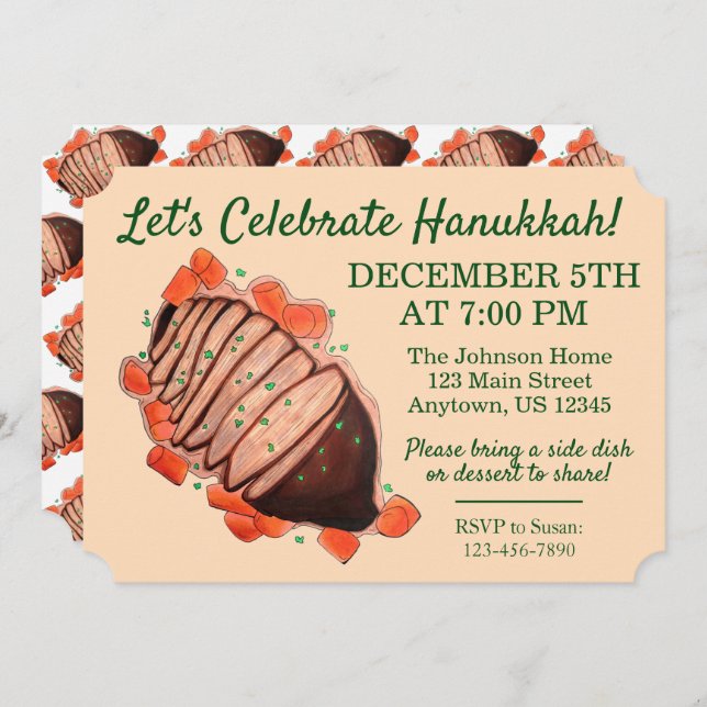 Invitación Celebrar el Fiesta de Hanukkah Brisket Jewish Holi (Anverso / Reverso)