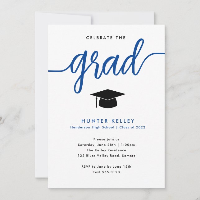 Invitación Celebrar el Grad, foto azul (Anverso)