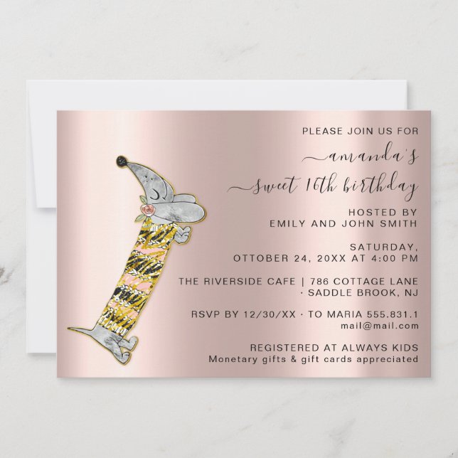 Invitación Celebrar en estilo con Rosa dulce perro 16 (Anverso)