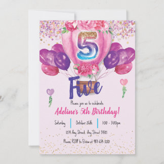 Invitación Celebrar en rosa: 5 cumpleaños del globo Confetti