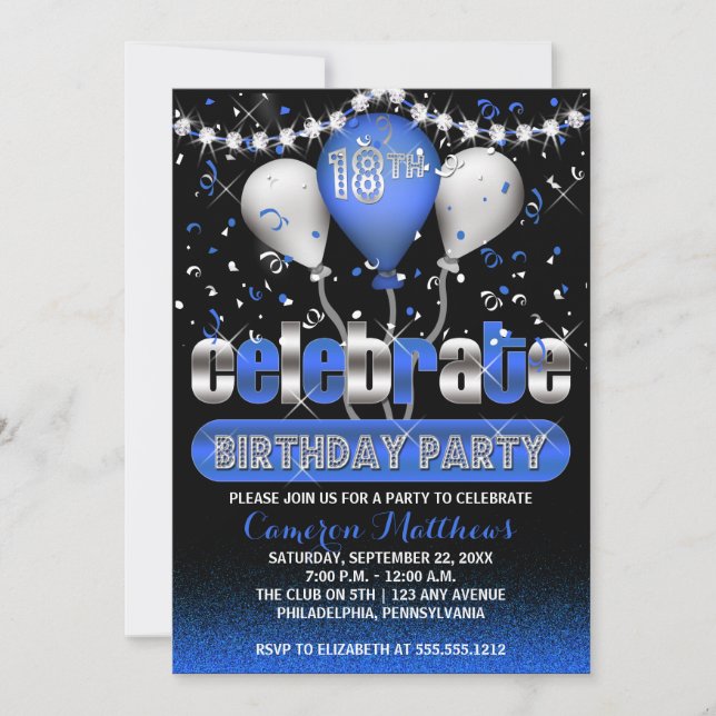 Invitación Celebrar la fiesta de cumpleaños 18 de Balloons Co (Anverso)