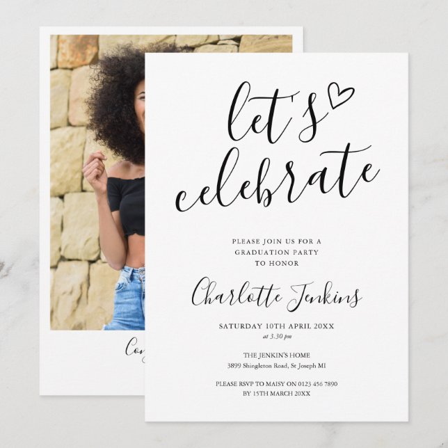 Invitación Celebrar la fiesta de graduación de fotos del cora (Anverso / Reverso)