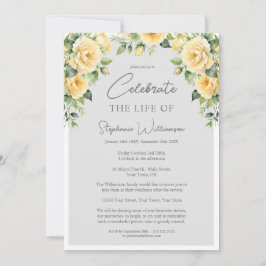 Invitación Celebrar la vida del funeral rosa amarillo de foto