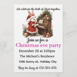 Invitación Celebrate Birth of Christ White Bunny Christmas