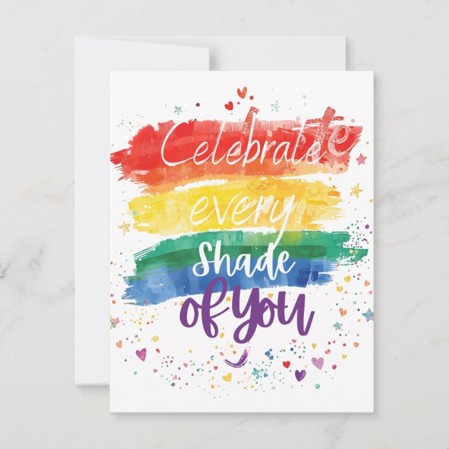 Invitación Celebrate Every Shade of You Design Rainbow Qoute (Anverso)