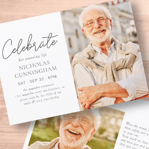 Invitación Celebrate His Amazing Life Simple Modern Photo