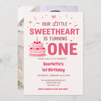 Invitación Celebrate Little Sweetheart Turning one Photo Cake