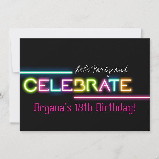 Invitación CELEBRATE Neon Glow Lights Rave Club Invitado Fies (Anverso)