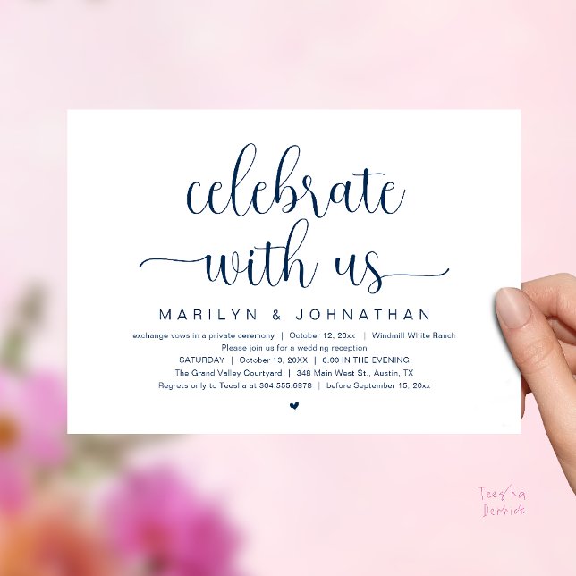 Invitación Celebrate With Us Elegant Wedding Reception Dinner (Celebrate With Us Elegant Modern Wedding Reception Dinner Invitation Card in Navy Blue)