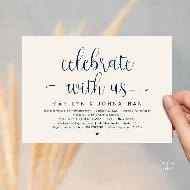Invitación Celebrate With Us Elegant Wedding Reception Dinner (Celebrate With Us Elegant Modern Wedding Reception Dinner Invitation Card in Navy Blue Ivory)