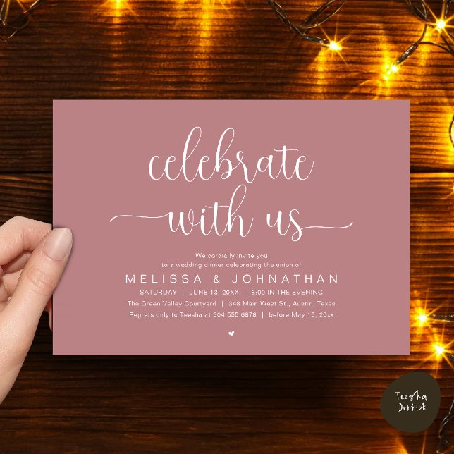 Invitación Celebrate With Us Modern Minimalist Wedding Dinner (Celebrate With Us, Modern Minimalist Wedding Reception Dinner Party Invites Card Dusty Rose Pink)