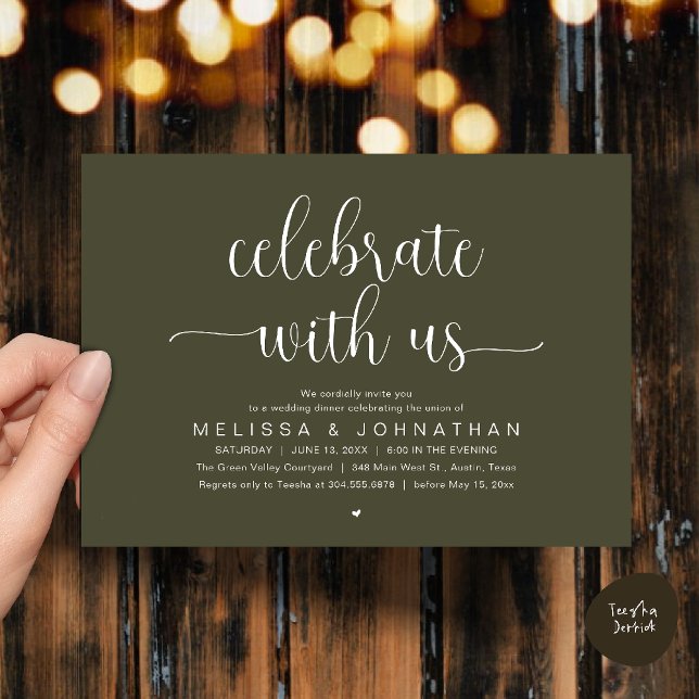 Invitación Celebrate With Us Modern Minimalist Wedding Dinner (Celebrate With Us, Modern Minimalist Wedding Reception Dinner Party Invites Card Olive Green)