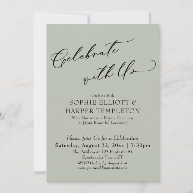 Invitación Celebrate with Us Pretty Sage Green Reception Only (Anverso)