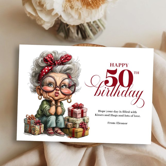 Invitación Celebrating 50 funny lady birthday greeting card (Celebrating 50 funny lady birthday greeting card)
