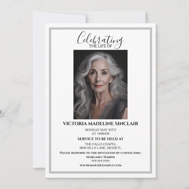 Invitación Celebrating the life of Photo Funeral Invitation (Anverso)