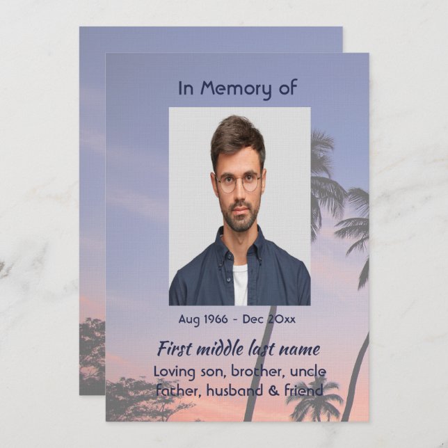 Invitación Celebration Life Service Tropical Beach Paradise  (Anverso / Reverso)