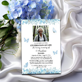 Invitación Celebration Of Life 1 Photo Funeral Blue Floral